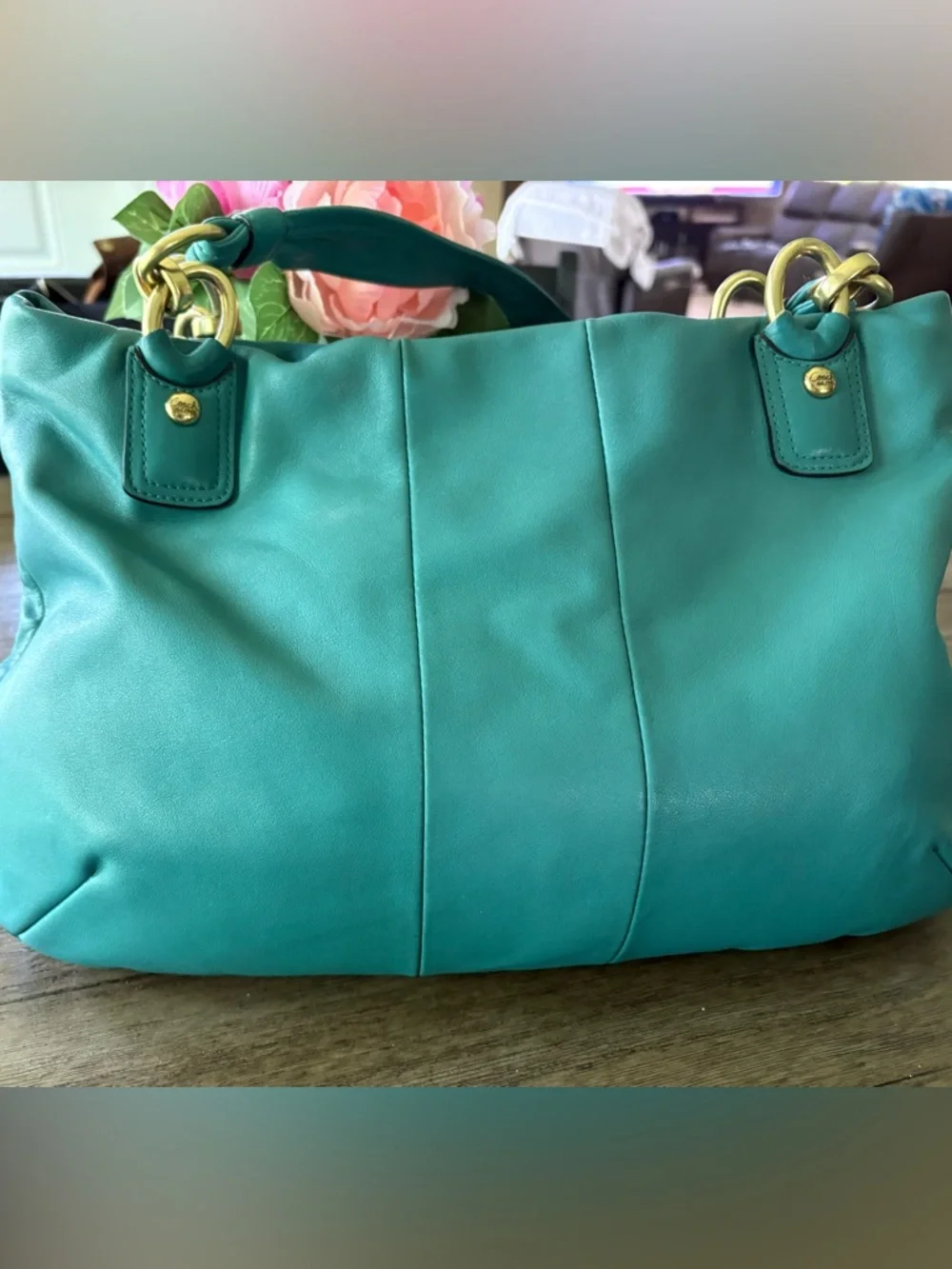 Coach Leather Purse Kristin #L1073-16814 Teal Color Bag Good Condition EUC - Picture 7 of 16